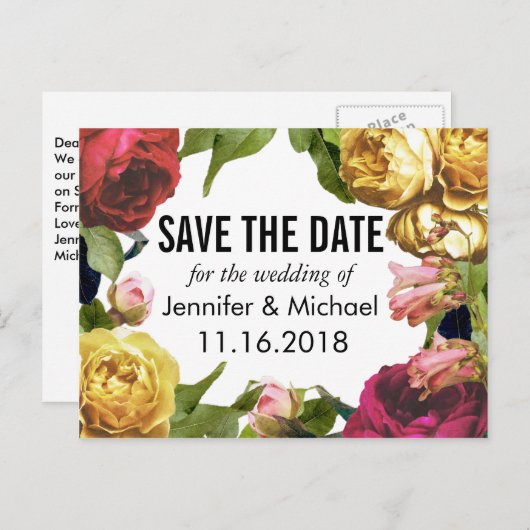 Blumenkunst Save the Date Ankündigungspostkarte (Vorne/Hinten)