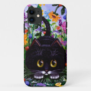 Blumenkunst-Schwarzestuxedo-Katzen-Blumen iPhone 11 Hülle