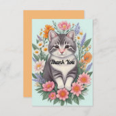 Blumenkunst und Katze Dankeskarte (Vorne/Hinten)
