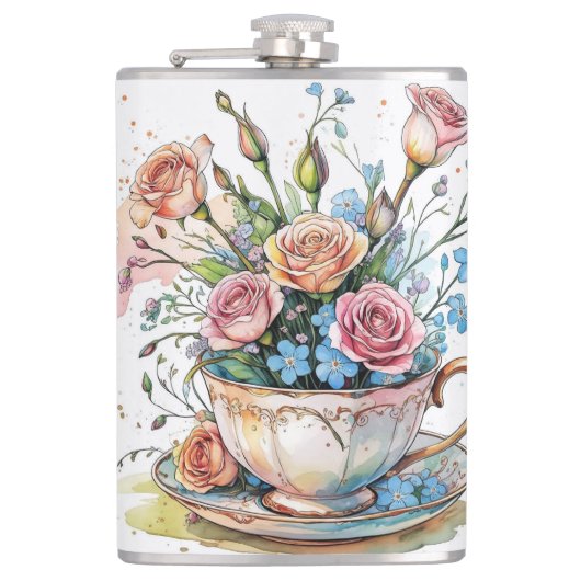 Blumenkunst Vinyl umwickelte Flasche Flachmann (Vorderseite)
