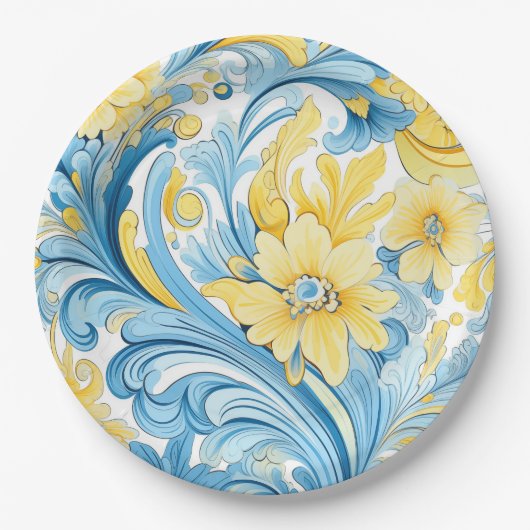 Blumenkunstmuster Pappteller (Vorderseite)