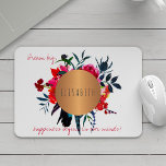 Blumenkupfer-Kreis inspirierend Wörter und Ihren N Mousepad<br><div class="desc">Stilvolle,  gürtelförmige Mauspad mit wunderschönem Bohemianhandgemalt in Aquarellfarbe,  rosa und marineblau Rose und Federn,  Bouquet und einem kupfer-metallisch aussehenden Kreis,  der Ihren Namen hat. Personalisieren Sie es mit Ihrem Namen und Ihrem inspirierend Text \ Zitat!</div>