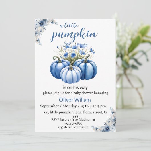 Blumenkürbis Babydusche Einladung (Stehend Vorderseite)