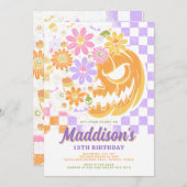 Blumenkürbis buntes Halloween 13. Geburtstag Einladung (Vorne/Hinten)