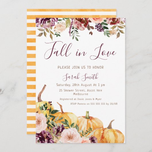 Blumenkürbis Fall im Brautparty der Liebe Einladung (Vorne/Hinten)