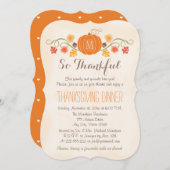 Blumenkürbis-mit Monogramm Erntedank-Abendessen Einladung (Vorne/Hinten)