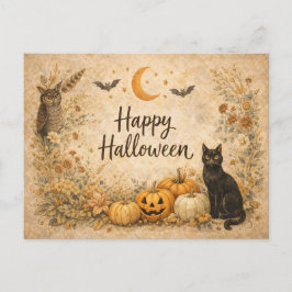 Blumenkürbisse Vintage Boho Halloween Feiertagspostkarte