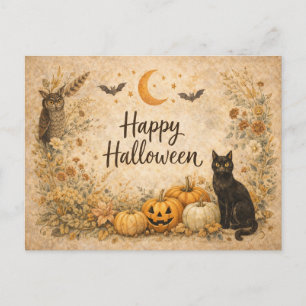 Blumenkürbisse Vintage Boho Halloween Feiertagspostkarte