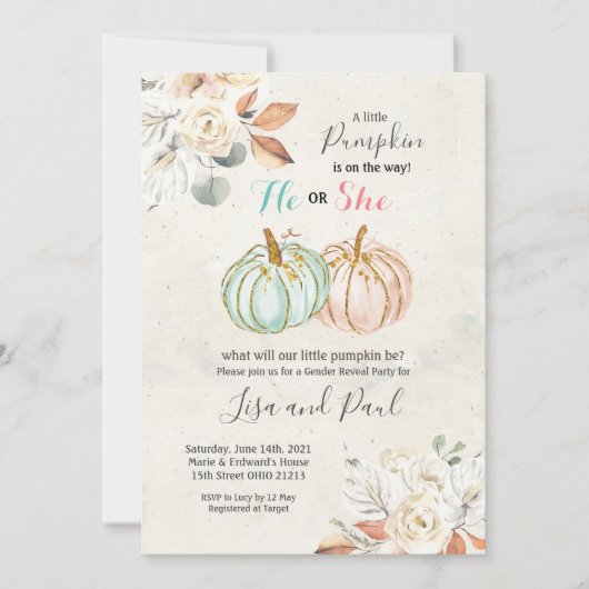 Blumenkürme, die er oder sie Geschlecht offenbaren Einladung (Vorderseite)