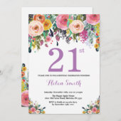 Blumenladen 21. Geburtstag Lila Einladung (Vorne/Hinten)