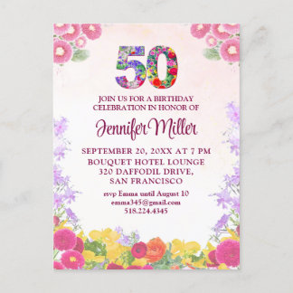 Blumenladen 50. Geburtstag, Elegant 50 Pastel Postkarte