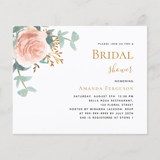 Blumenladen Rose Rosa Budget Bridal Dusche Einladu (Vorderseite)