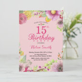Blumenladen zum 15. Geburtstag Rosa Einladung (Stehend Vorderseite)
