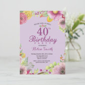 Blumenladen zum 40. Geburtstag Lila Einladung (Stehend Vorderseite)