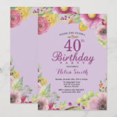 Blumenladen zum 40. Geburtstag Lila Einladung (Vorne/Hinten)