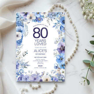 Blumenladen zum 80. Geburtstag, Blauen und Lila Bl Einladung