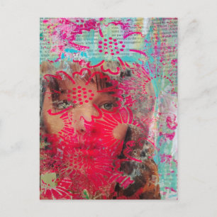 Blumenlady-Abstrakt-Mixed-Media-Collage-Postkarte Postkarte