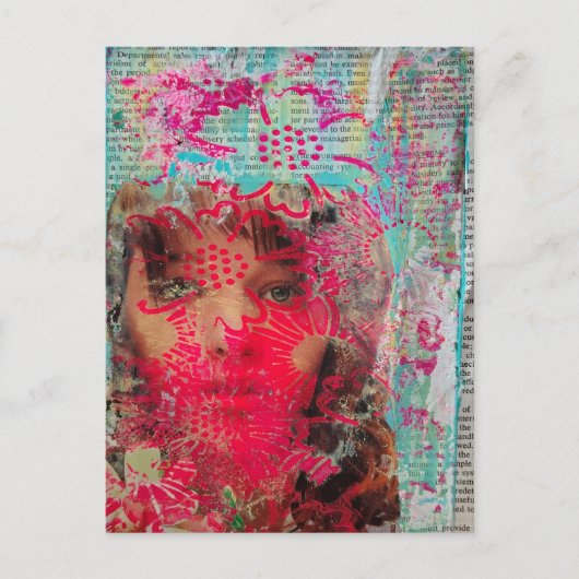 Blumenlady Mixed Media Collage Postkarte (Vorderseite)