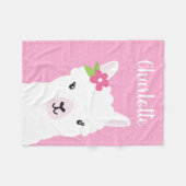 Blumenlama-Alpaka-Rosa-personalisiertes Mädchen Fleecedecke (Vorderseite (Horizontal))