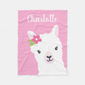 Blumenlama-Alpaka-Rosa-personalisiertes Mädchen Fleecedecke (Vorderseite)