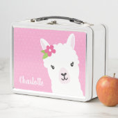 Blumenlama-Alpaka-Rosa-personalisiertes Mädchen Metall Brotdose (Beispiel)