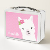 Blumenlama-Alpaka-Rosa-personalisiertes Mädchen Metall Brotdose (Vorderseite)