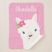 Blumenlama-Alpaka-Rosa-personalisiertes Mädchen Sherpadecke (Vorderseite)