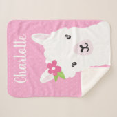 Blumenlama-Alpaka-Rosa-personalisiertes Mädchen Sherpadecke (Vorderseite (Horizontal))