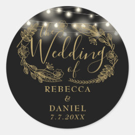 Blumenlampen, Schwarz und Gold Hochzeit Runder Aufkleber
