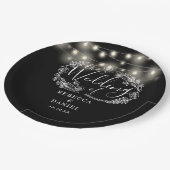 Blumenlampen Schwarz-Weiß-Hochzeit Pappteller (Schrägansicht)