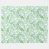 Blumenländliches blaues Periwinkelmuster Fleecedecke (Vorderseite (Horizontal))