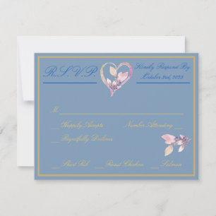 Blumenländliches Hochzeitsszenario mit Blau, Gold RSVP Karte