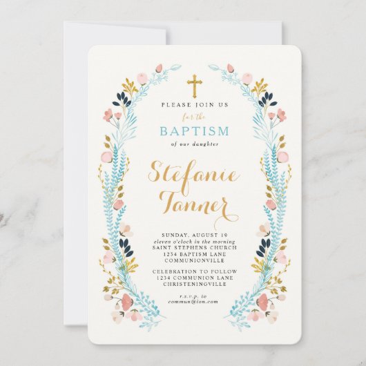 Blumenlaurel Taufe Einladung (Vorderseite)