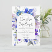 Blumenlavender Blue QR-Code in einer Hochzeit Einladung (Stehend Vorderseite)