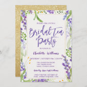 Blumenlavender & Gold Brautparty Tee Einladung (Vorne/Hinten)