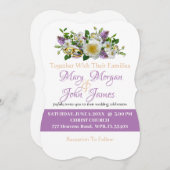 Blumenlavender Gold- und Weiße Blume mit Ring Einladung (Vorne/Hinten)