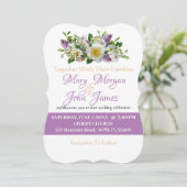 Blumenlavender Gold- und Weiße Blume mit Ring Einladung (Stehend Vorderseite)