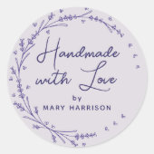 Blumenlavender Hearts Handmade Runder Aufkleber (Vorderseite)