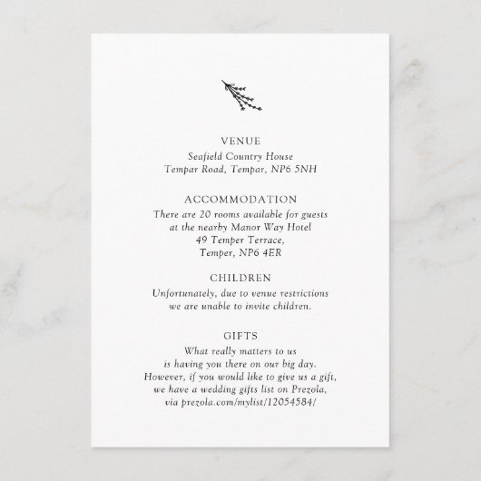 Blumenlavender Moderne Minimalistisch Schwarz/Weiß Begleitkarte (Rückseite)