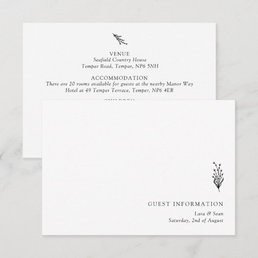 Blumenlavender Moderne Minimalistisch Schwarz/Weiß Begleitkarte (Vorne/Hinten)