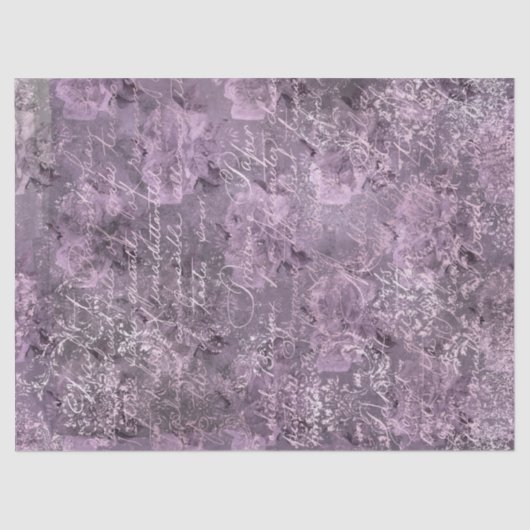 Blumenlavender und Grau-Cursive Dekoupage Seidenpapier (Vorderseite)
