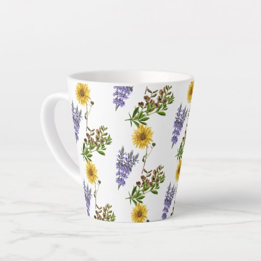Blumenlavender und Sonnenblumenmuster Latte Tasse (Linke Ecke)