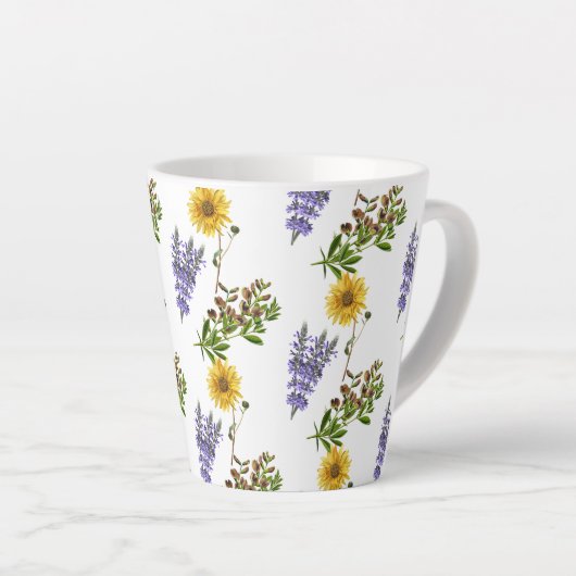 Blumenlavender und Sonnenblumenmuster Latte Tasse (Rechte Ecke)