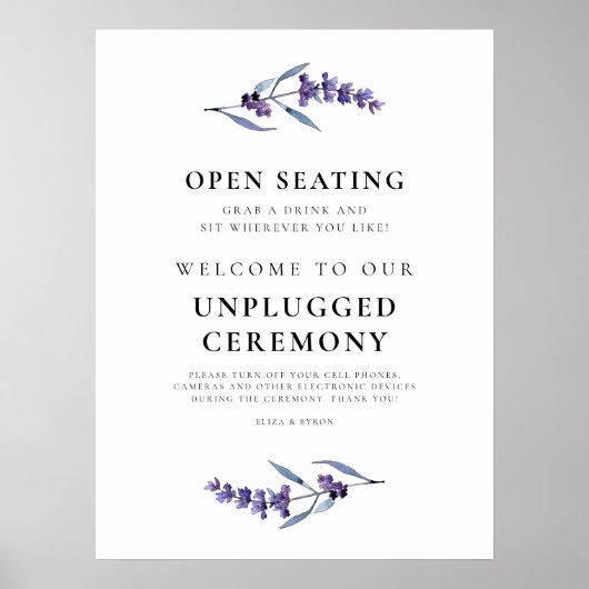 Blumenlavender Unplugged Zeremonie & Open Seating Poster (Vorne)