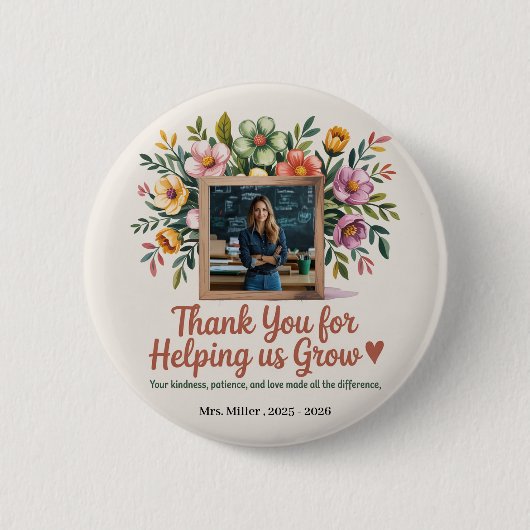 Blumenlehrerschaltfläche - Danke, Geschenk Button (Vorderseite)