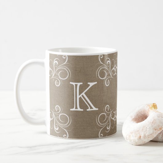 Blumenleinwand-Monogramm-Tasse Kaffeetasse (Mit Donut)