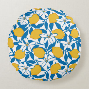 Blumenlemon-Sketch-Handgezeichnet - Rundkissen Rundes Kissen