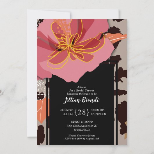 Blumenleopard-Brautparty Einladung (Vorderseite)