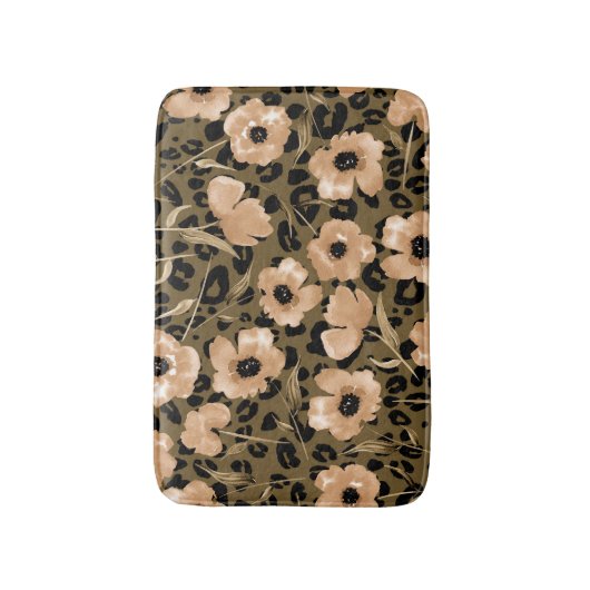 Blumenleopard in Aquarellfarben: Endloses Muster Badematte (Vorderseite Vertikal)