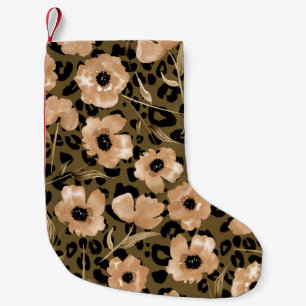 Blumenleopard in Aquarellfarben: Endloses Muster Kleiner Weihnachtsstrumpf